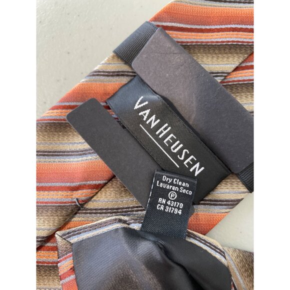 Van Heusen Silk Neck Tie Orange Brown Striped 100% Silk Hand Made Professional - Picture 3 of 6